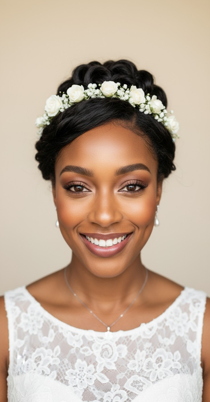 After Wedding Updo With Flower Crown